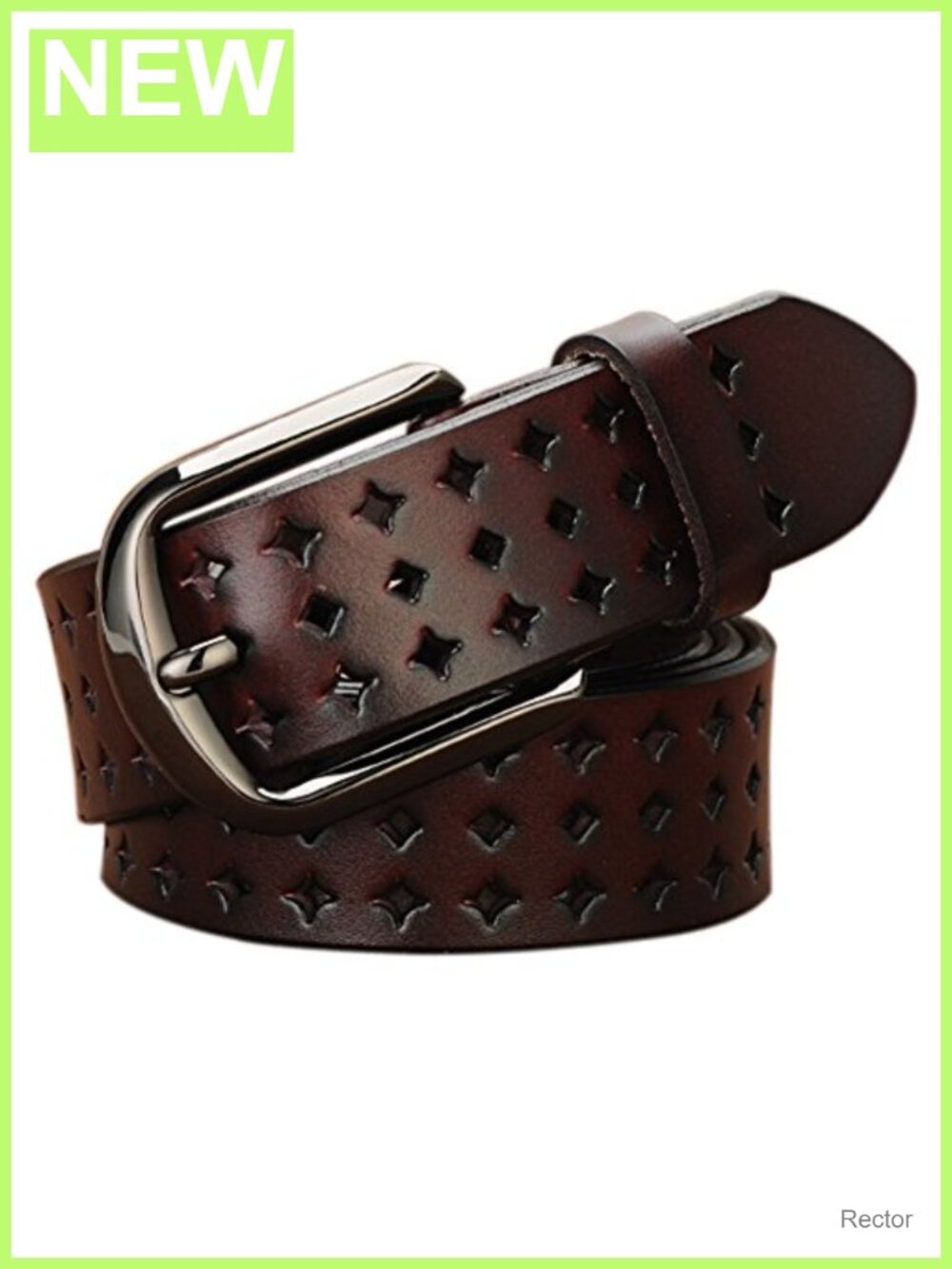 Genuine Leather Hollow Out Designer Belt with Removable Pin Buckle,